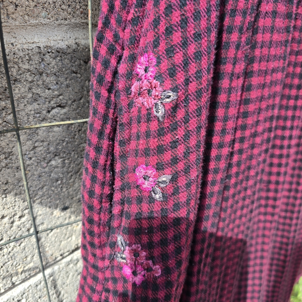 April Cornell Cabincore Modern Prarie Plaid Dress in Red and Black - Picture 3 of 8